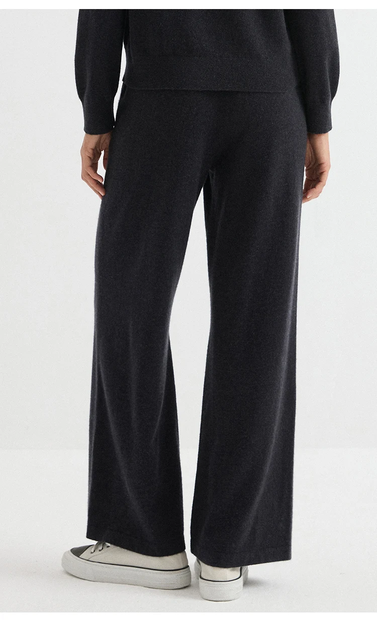BD3621836 Damen 100% Kaschmir Strickhose mit Weitem Bein, Elastischem Bund, Gesäßtasche, Kettenabzeichen, Weiche Entspannte Passform für den Frühherbst – Detail 8