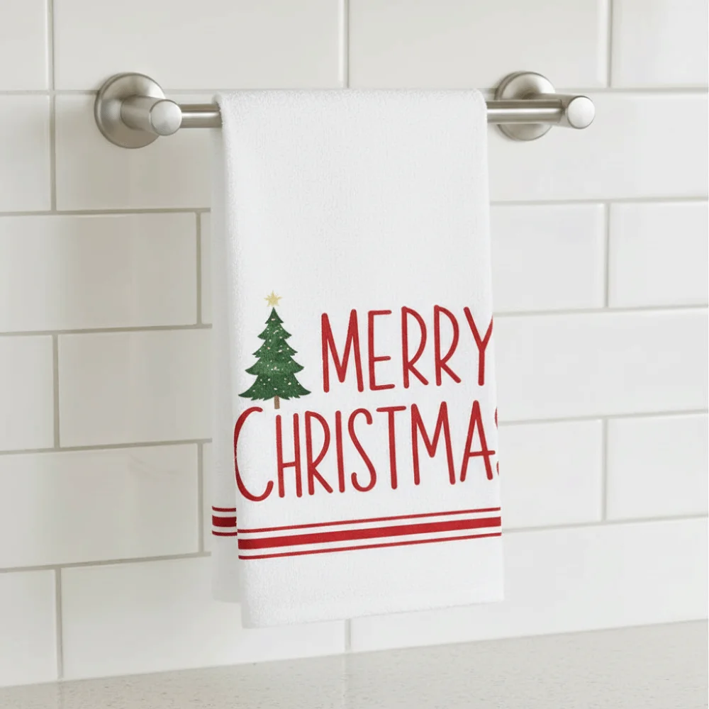 2PCS Star Christmas Tree Pattern Merry Christmas Kitchen Towel Fade-resistant Washable Dish Washing Cloth Rectangular