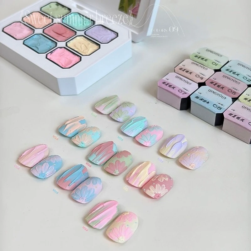 9-Colors معكرون النفط اللوحة جيل طلاء الأظافر ثلاثية الأبعاد الملمس منحوتة النحت الورنيش عالية التشبع شعبية شبه الصلبة البولندية الغراء #3