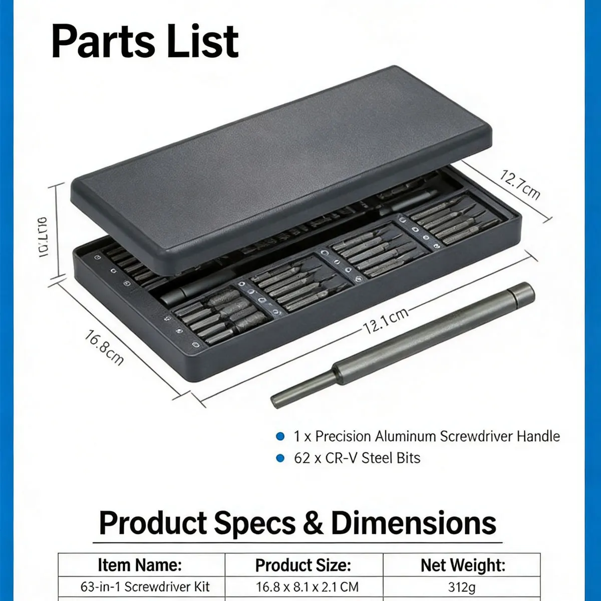 63 in 1 Manual Screwdriver Set Magnetic Bits for Toy Computer Phone Furniture Appliance Repair Precision Instrument Tool