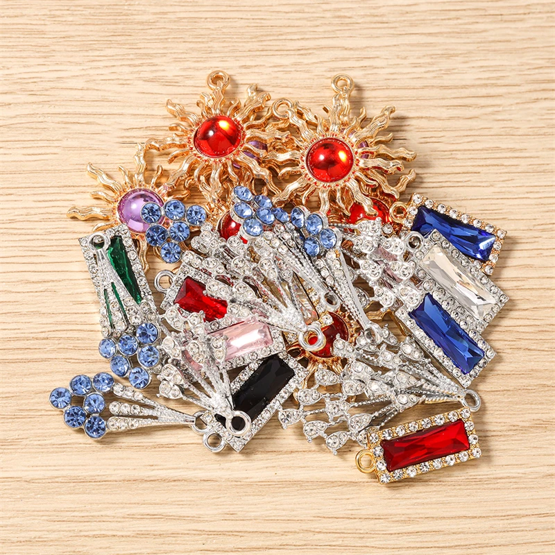

10pcs Delicate Crystal Geometric Rectangle Sun Charms Pendants for Jewelry Making Drop Earrings Necklace DIY Crafts Accessories