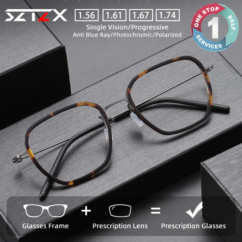 

SZTZX Lightweight Screwless Pure Titanium Prescription Glasses Anti Blue Light Square Myopia Glasses Progressive Reading Eyewear