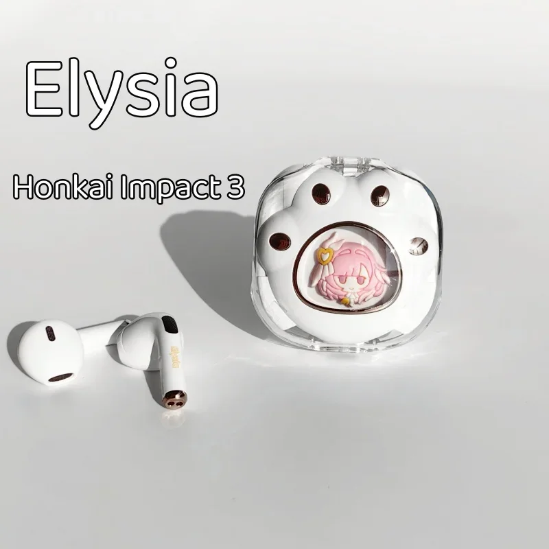 Honkai Impact 3 Elysia Cat Claw Earphones TWS White RGB Lighting 5.3 Bluetooth Two Dimensions Long Battery Elysia Earphones Set