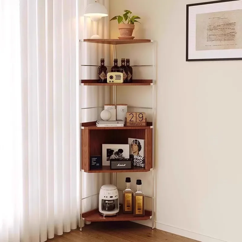 French antique corner shelf Solid wood multi-functional triangular display cabinet Living room corner bedroom storage bookshelf