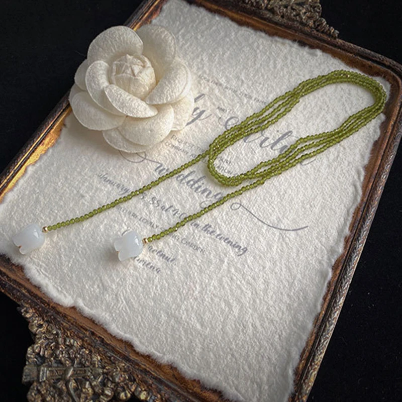 Vintage grüne Kristallperlen-Anhänger-Halskette für Frauen, minimalistische handgefertigte Perlen, lange verstellbare Halskette, Halskette, Schmuck – Detail 18
