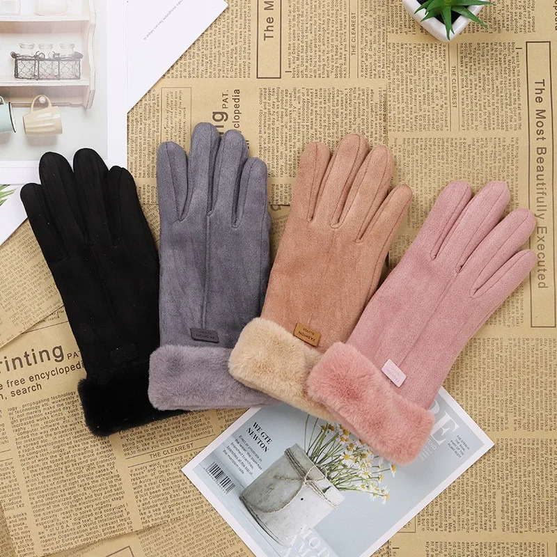 

New Fashion Gloves Autumn Winter Cute Furry Warm Mitts Full Finger Mittens Women Outdoor Sport Female Gloves Screen