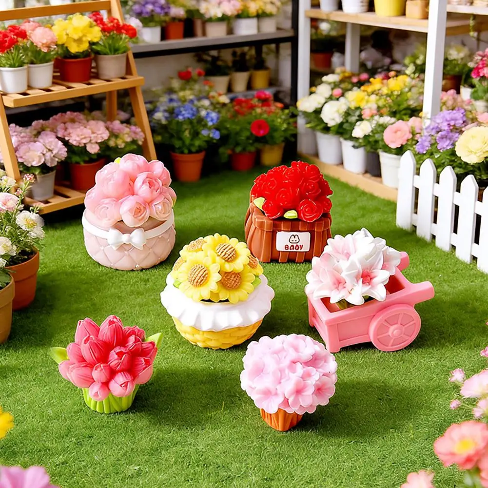 Flower Accessories Garden Figurine Mini Resin Artificial Flowers Tiny Potted Plants Ornament Miniature Dollhouse for Fairy