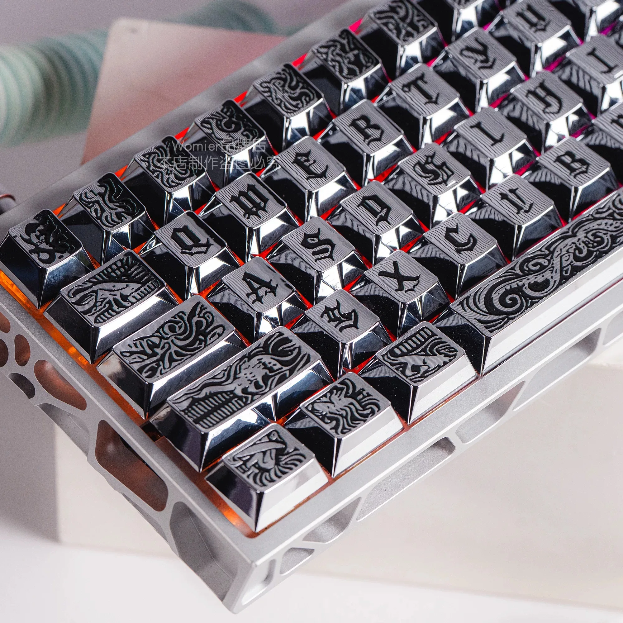 Ancient Divine Beast Electroplated Process Keycaps, Engraved Metal Keycaps Mechanical Keyboard Accessories