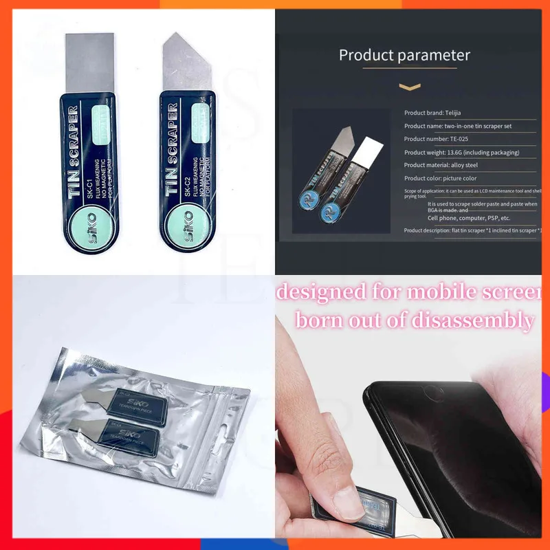SIKO Pengikis Timah Non-magnetik Baja Tahan Karat C2 C1 untuk Ponsel Kekerasan Tinggi BGA CPU NAND DDR Chip IC Pisau Perbaikan Pengelasan