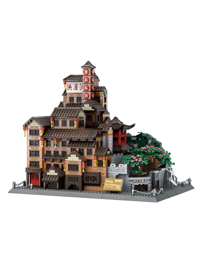 Model MOC Chongqing - Ikoniczne Domki na Szczudłach, 1720 Elementów, Zestaw DIY Hongyadong Over Cliff Display, Architektoniczny Prezent Kolekcjonerski dla Wszystkich Generacji