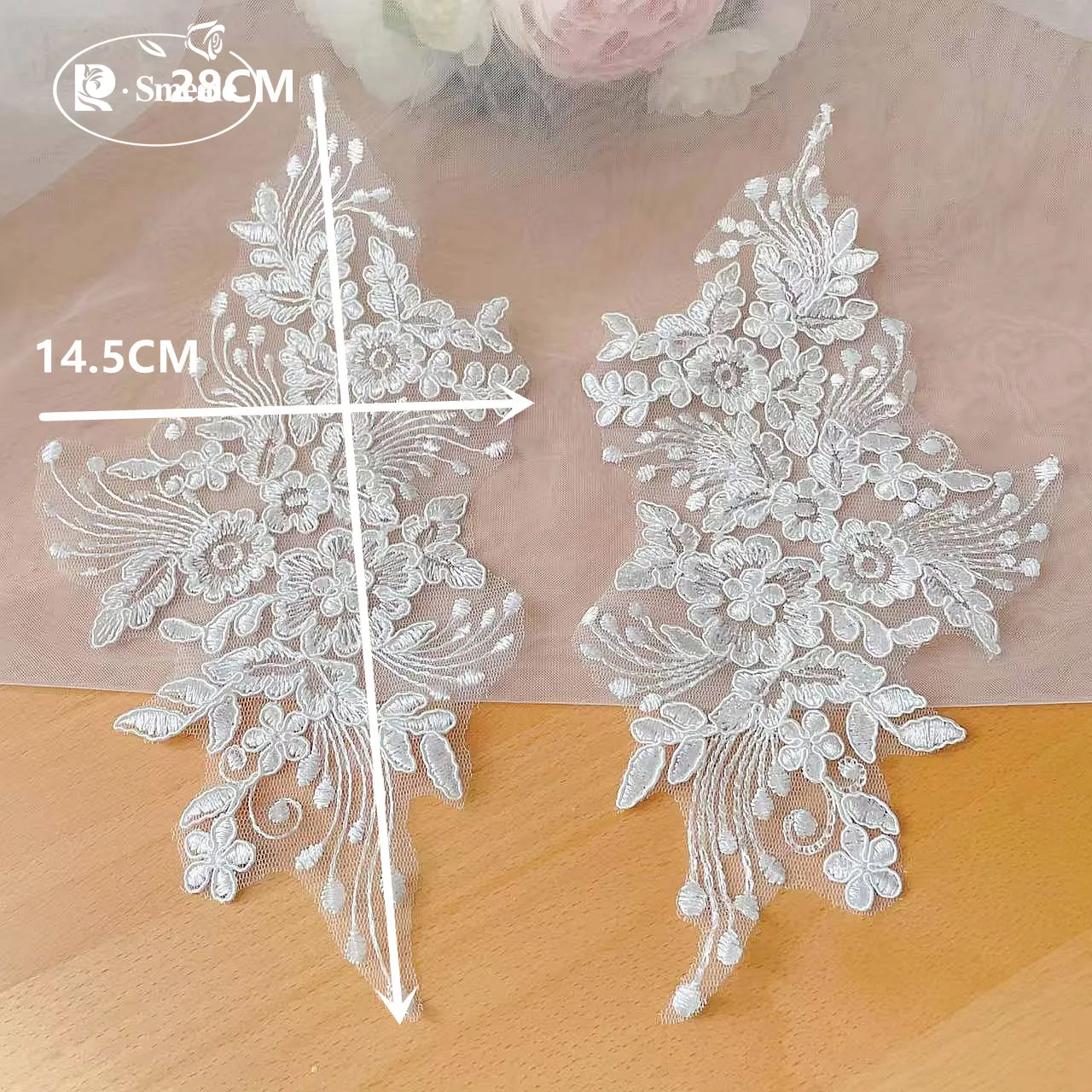 10 Stück = 5 Paar Neues Design Spitzen-Hochzeitsschleier-Applikation Braut-Kopfschmuck Kragen Spitzenstoff-Aufnäher Handgemachtes DIY-Zubehör RS898 – Detail 2