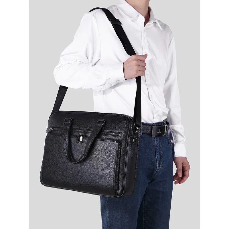 38x8x29cm  2026 new men's Genuine Leather Briefcase Business double zipper cowhide Handbag Male Laptop Shoulder Bags Tote bag