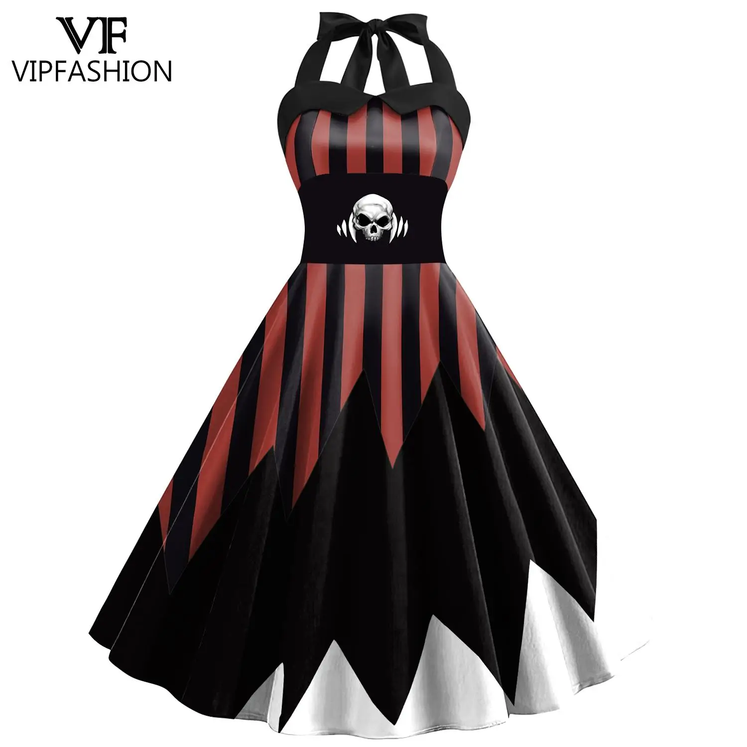 VIP FASHION Women Dresses 3D Printed Halterneck Sleeveless Dress Girl Sexy Long Dress Carnival Purim Party Clothes Halloween