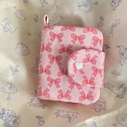 Girls Casual Storage Bag For Women Bow Print Pink Coin Purses Canvas Small Zipper Cash Wallet Large Capacity Card Holder