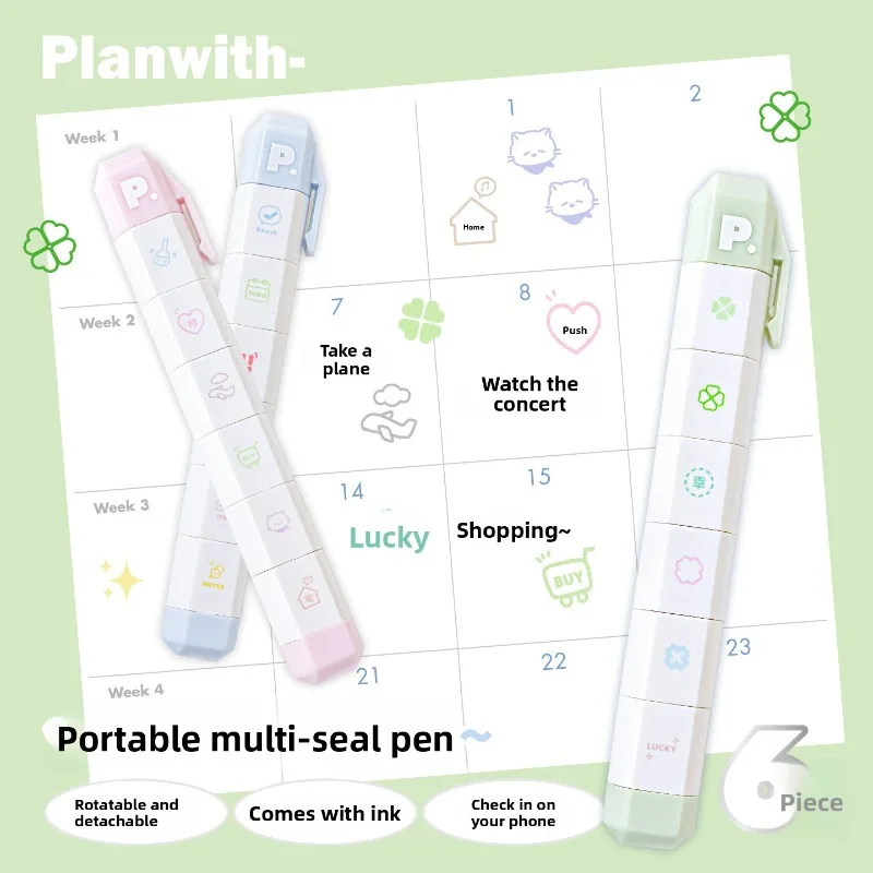 Lindo para hacer lista diario juego de sellos forma de bolígrafo sellos de tinta desmontables vida viaje semana corazón planificador diario sello decorativo regalo para niños