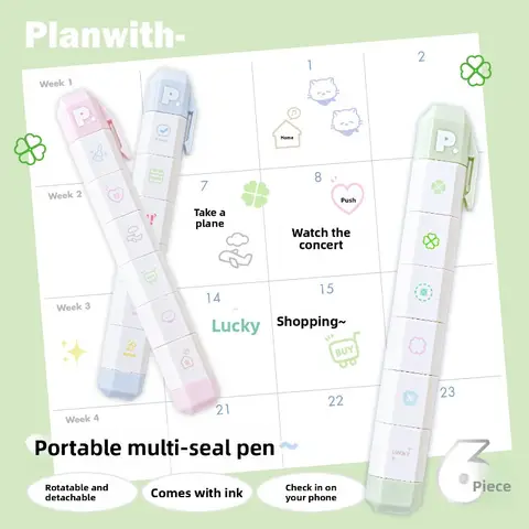 Cute To Do List Journal Stamp Set Pen Shape Detachable Ink Stamps Life Travel Week Heart Planner Diary Decorative Stamp Kid Gift