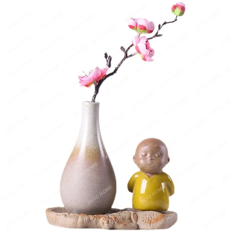 

Ceramic Small Vase Zen Little Monk Tea Table Decoration Creative Minimalist Chinese Style Living Room Flower Arrangement