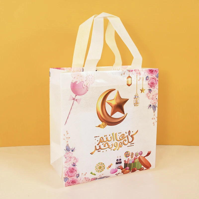 4Pcs Eid Mubarak Nonwoven Gift Bags 2023 Ramadan Kareem Cookie Candy Packaging Bag Box Muslim Islamic Festival Party Supplies