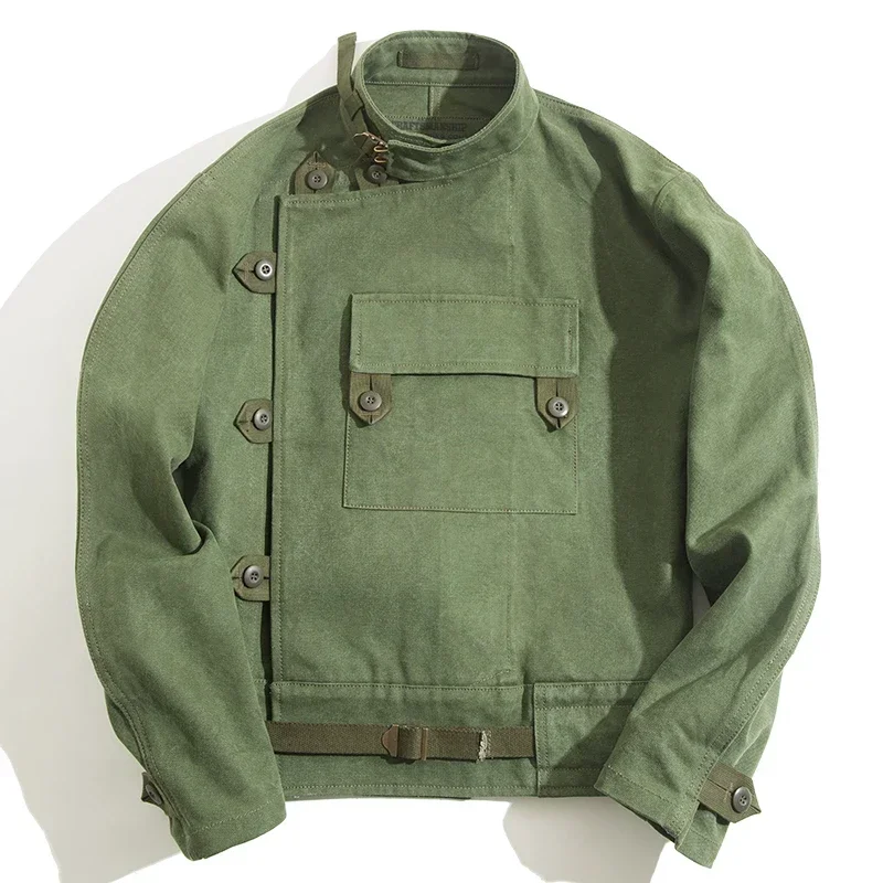 Safari Style Japanese Vintage Swedish Motorcycle Jacket AMIKaji Hunting Suit Army Green Coat for Men Cotton Autumn Outerwear