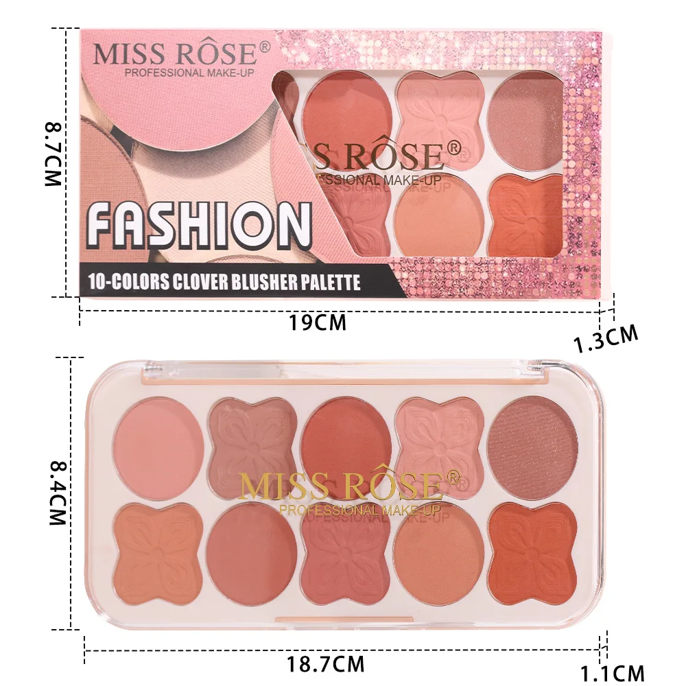 Hochwertige MISS ROSE 10-farbige natürliche nackte Gesichts-Rouge-Palette, Make-up-Abdeckung, Rouge, Highlight-Kontur-Rouge-Platte, Kosmetik