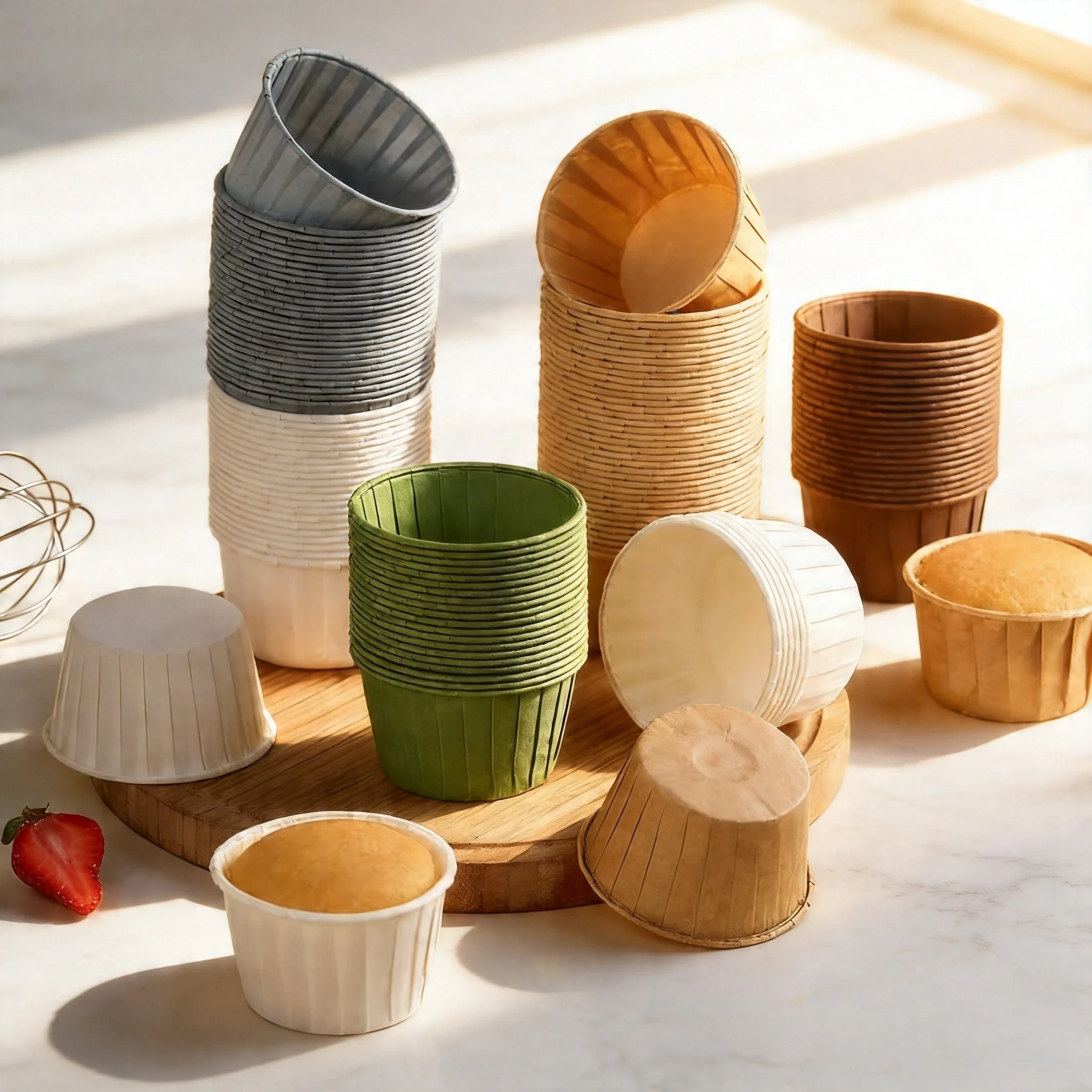 50 unidades de moldes para hornear, moldes para muffins con borde rizado, moldes desechables para cupcakes, papel resistente al calor para envolver cupcakes