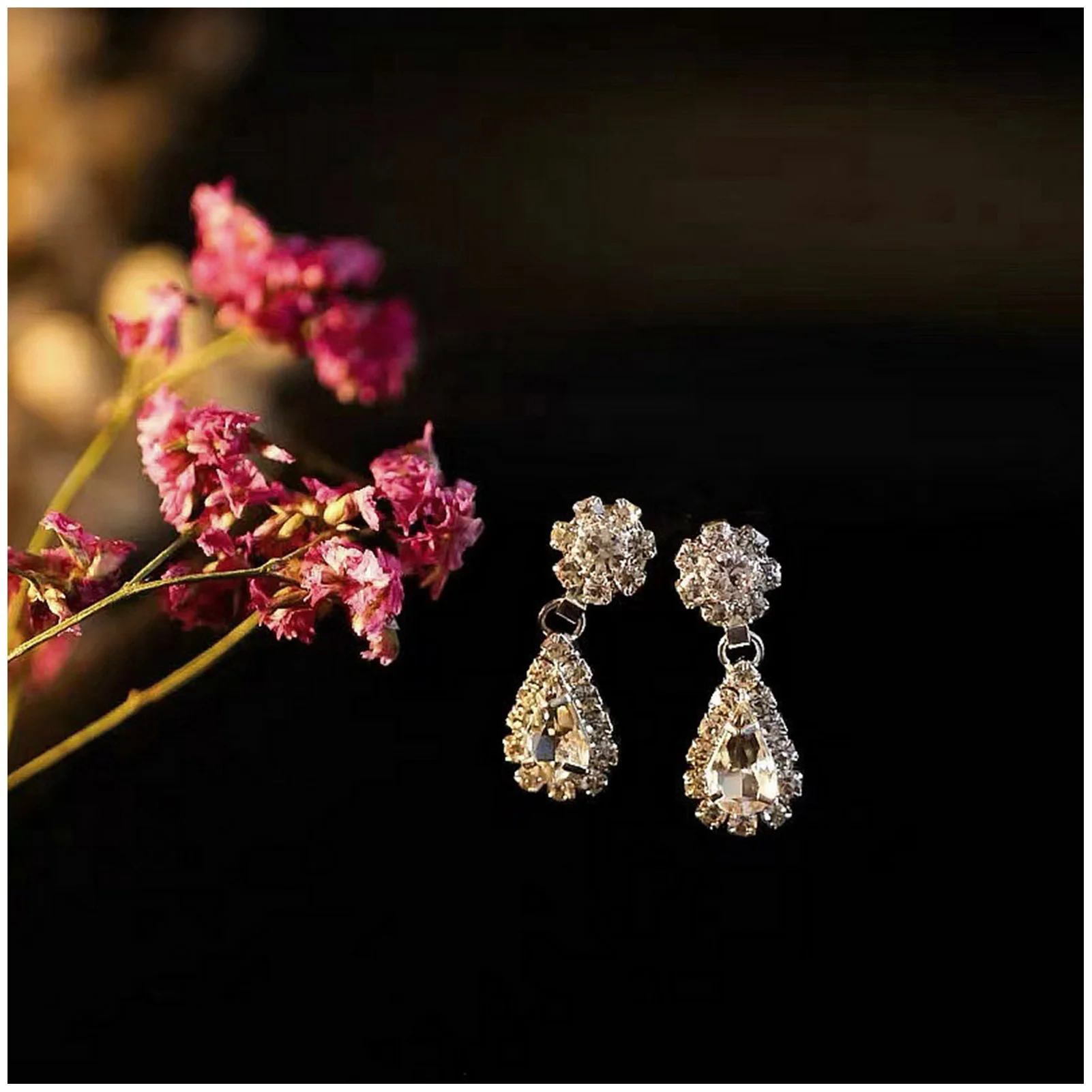 Women's Necklace Dangling Earrings  Jewelry 2Pcs with Sparkly Rhinestone for Banquet Gown Dresses Skirts