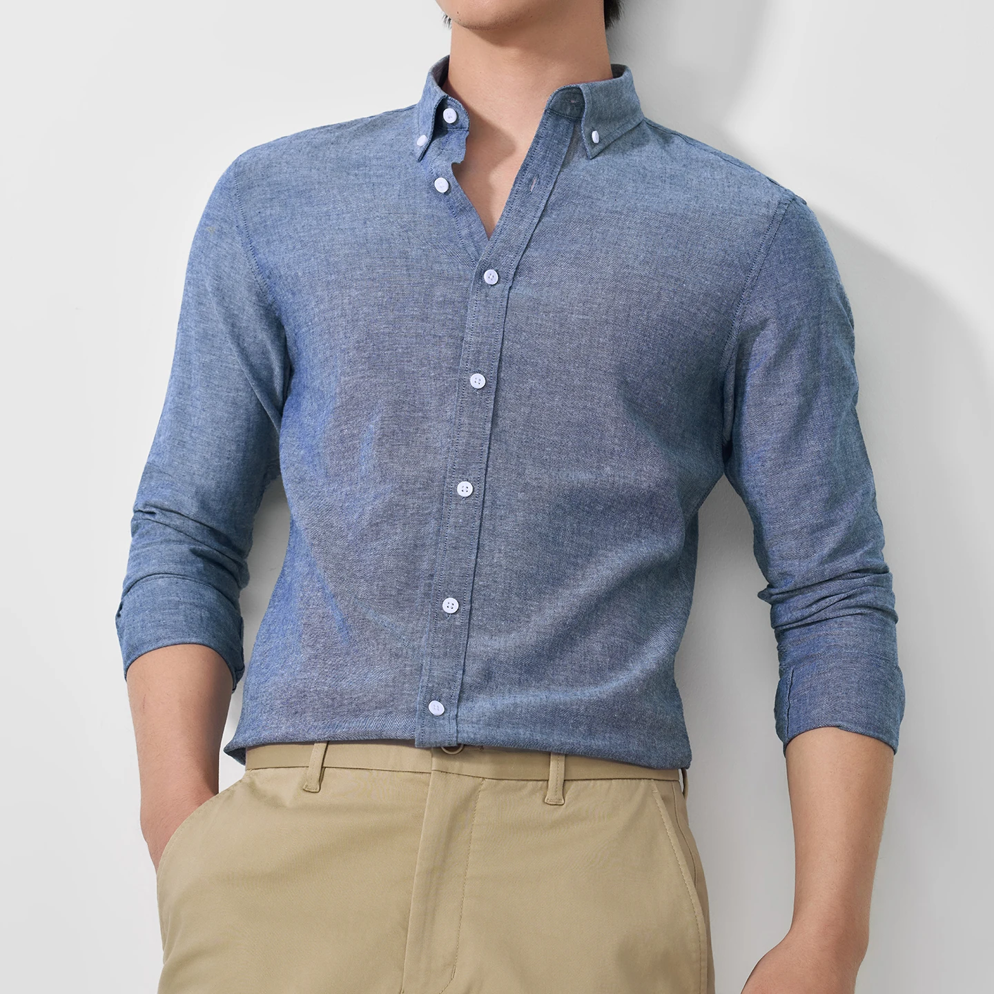 High End Linen Cotton Business Tops Men's 2026 Spring Classic Solid Lyocell Shirts Breathable Cotton Long Sleeve Dress Shirts