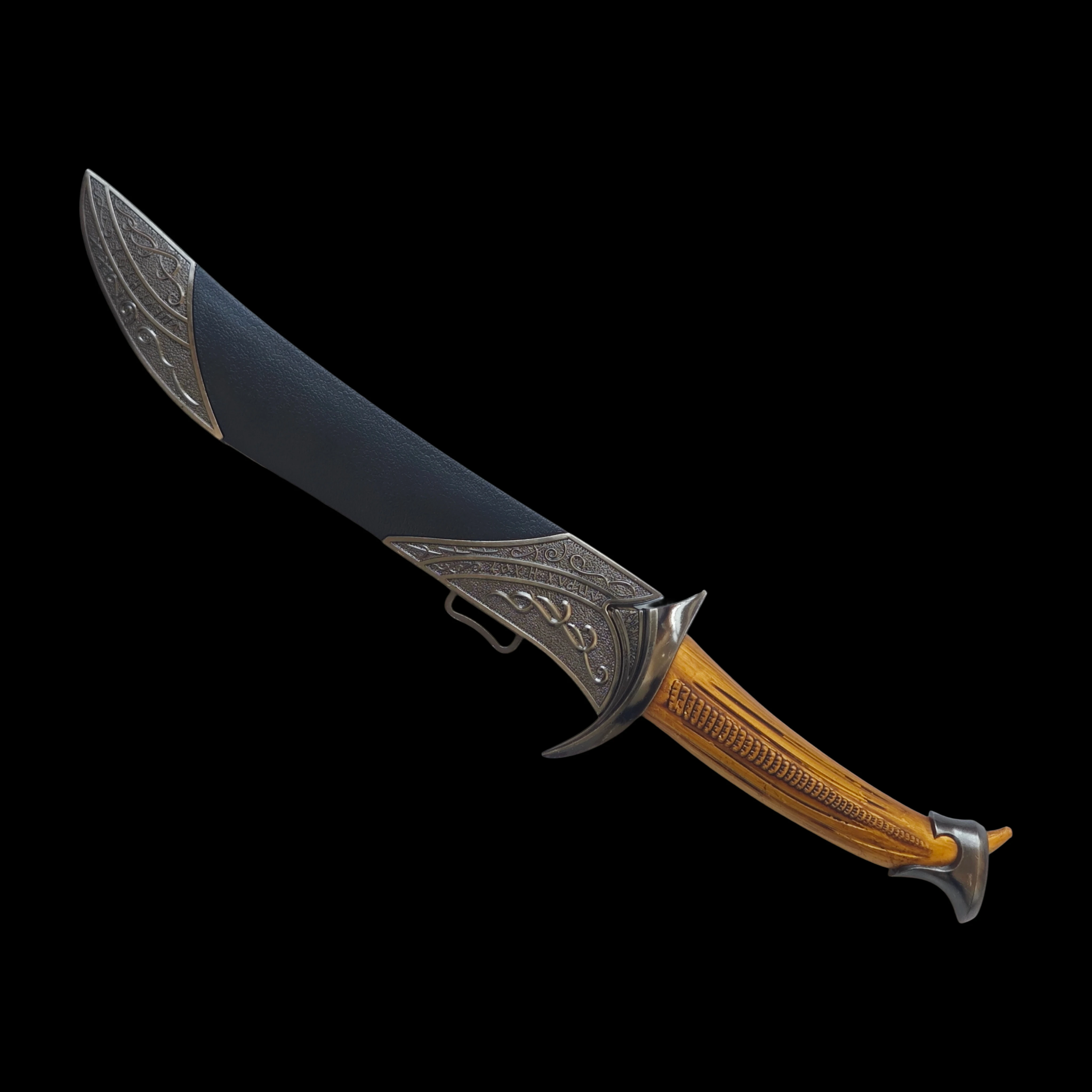 黒の鞘と茶色のハンドル、短剣、切れ味のない、ステンレス鋼の刃、フィルムスタイル、コスプレ、小剣、誕生日プレゼント