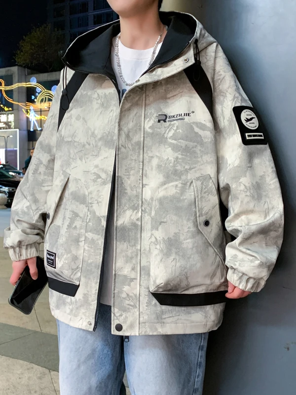 

Мужская рабочая куртка свободного кроя с капюшоном, осенне-зимняя, камуфляжная, повседневная, молодежная, студенческая, модная, ветрозащитная, из полиэстера