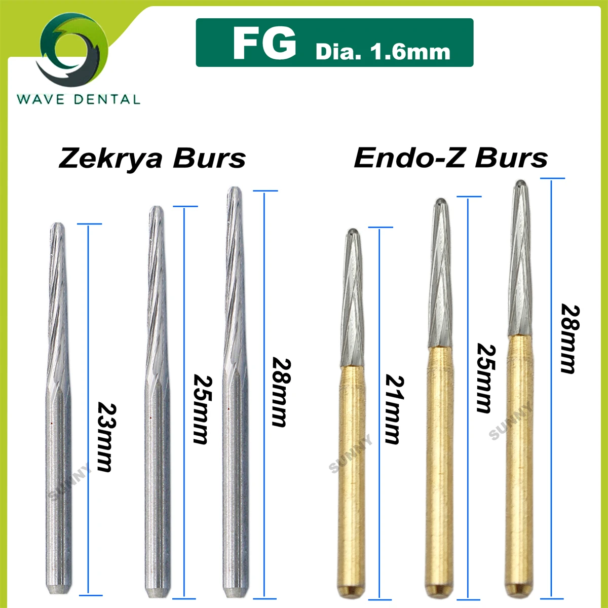 PRIMA WAVE Dentystyczne Frezy z Węglika Wolframu Endo-Z/zekrya Frezy Dentystyczne do Ekstrakcji FG 1.6mm do Szybkiej Kątnicy 5 sztuk w Opakowaniu