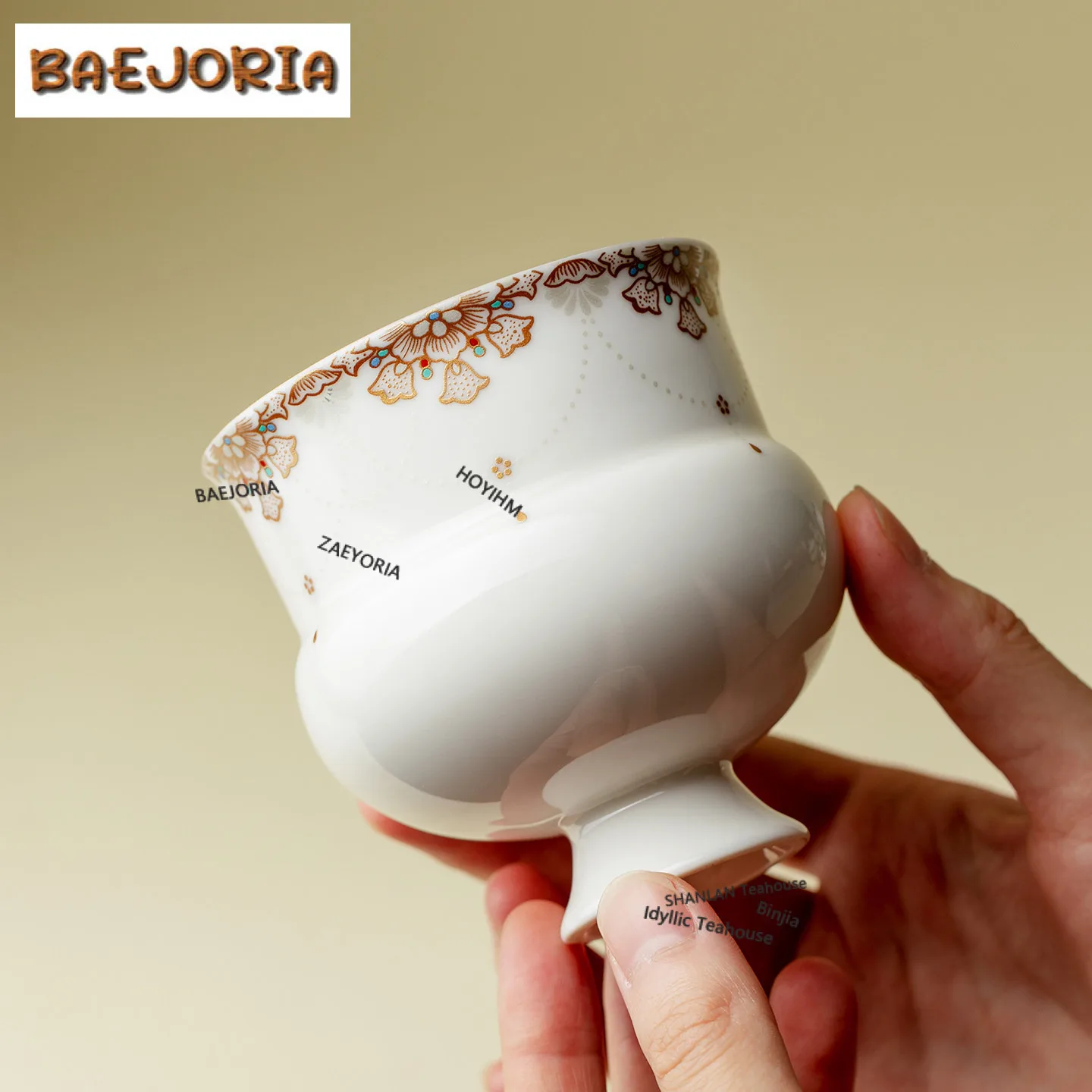 200ml Plain Gold Gilt Silver Teacup Traditional Tea Bowl Mug Tea-tasting Meditation Cup Chazhan Master Cups White Tea Drinkware