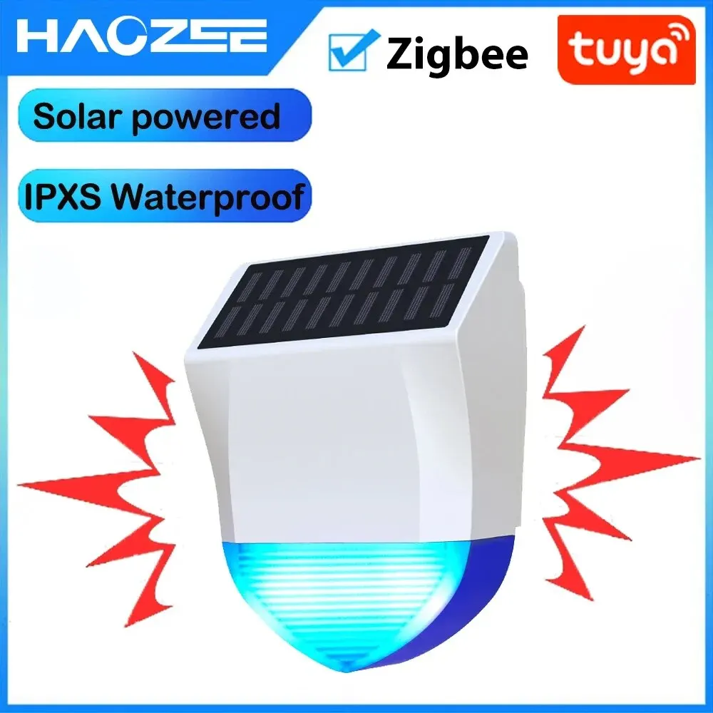 

Умная сирена Tuya Zigbee, водонепроницаемая уличная сигнализация с солнечной батареей и источником питания USB, дополнительный пульт дистанционного управления 95 дБ