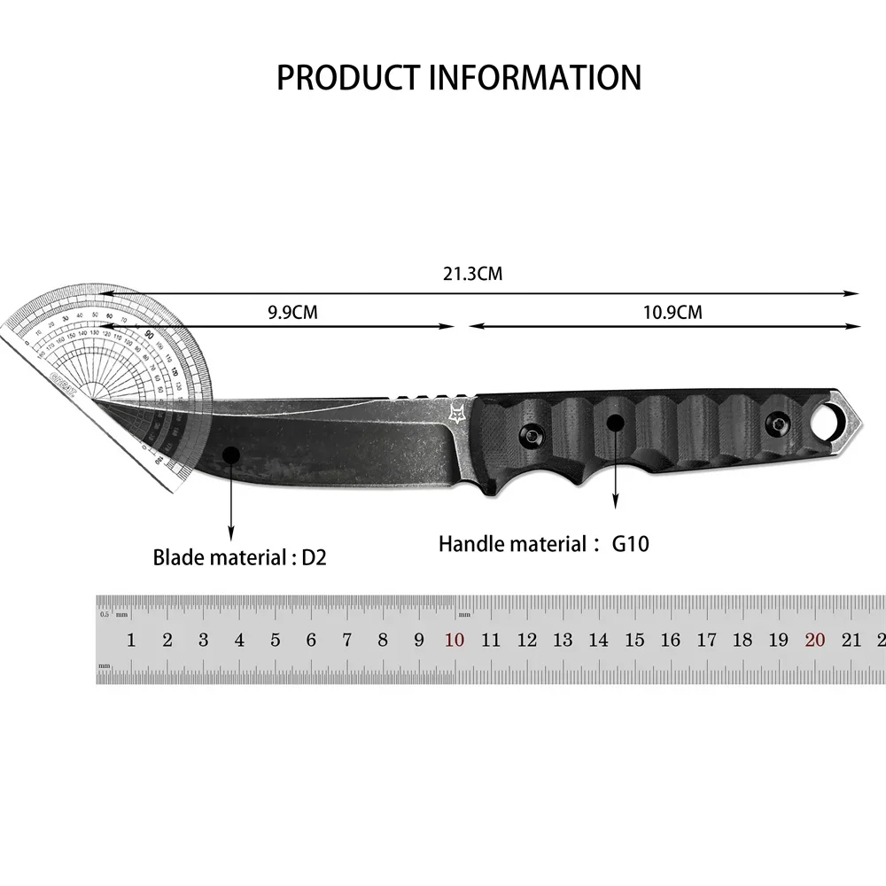 Outdoor G10 FX-634 Ryu Tactical Fixed Blade Knife D2 Stonewashed Tanto Blade Hunting Survival Camping Pocket knives with Sheath