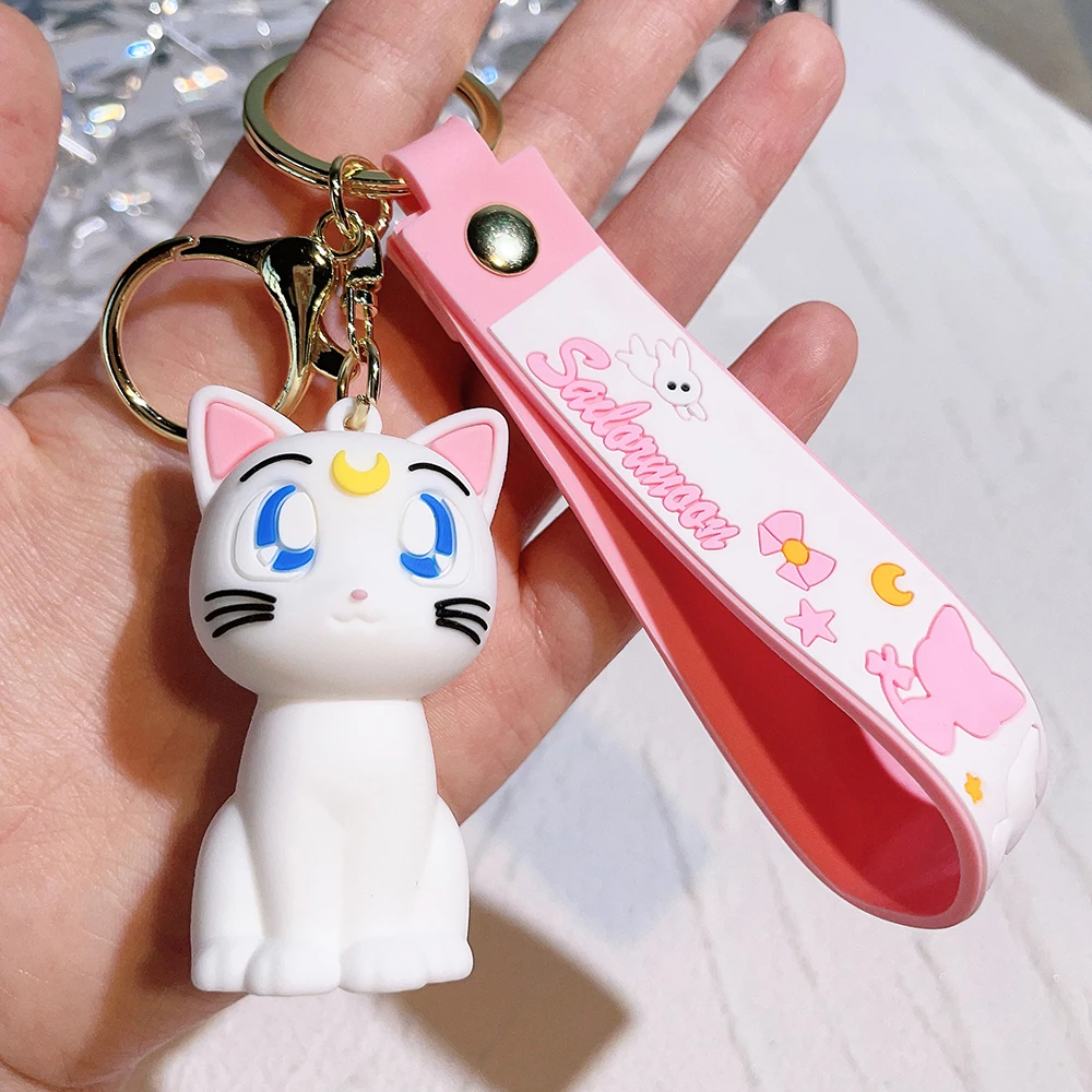 Sailor Moon Keychian for Women Anime Cute Artemis Luna Cat Figure Keyring Pendent Car Key Chain Accessories Toy Birthday Gifts image 6