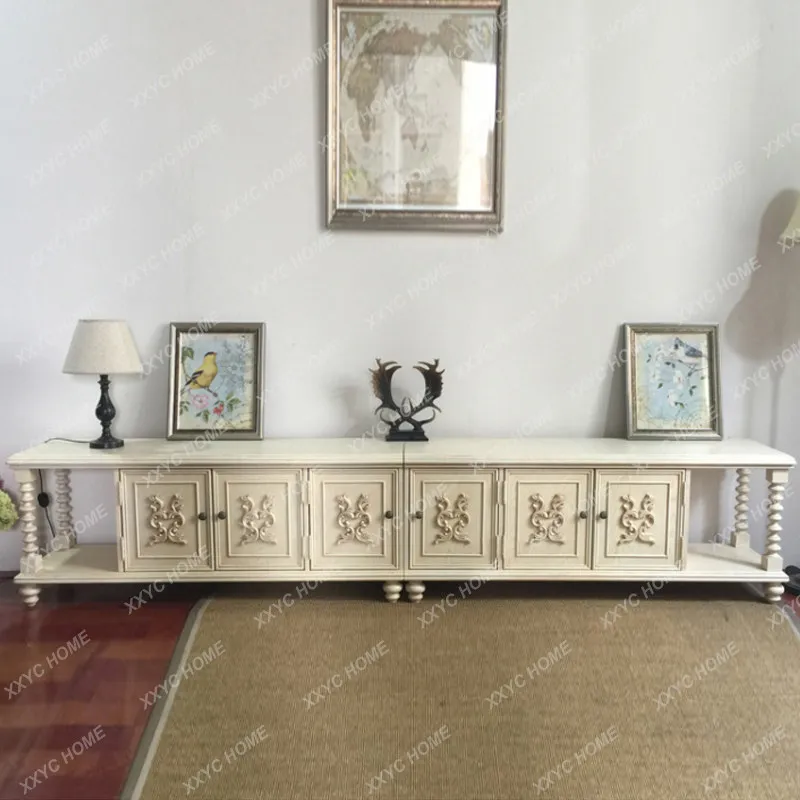 

Solid wood old TV cabinet, carved light luxury villa living room antique audio-visual cabinet
