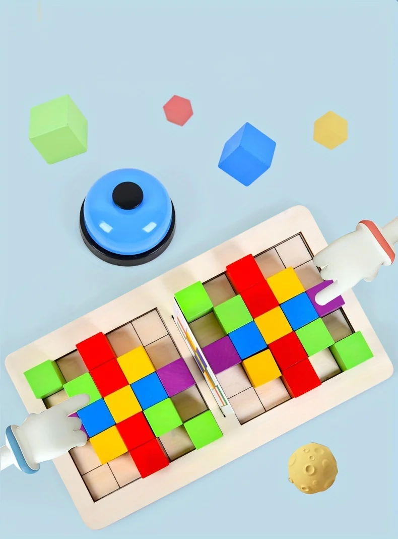 Two-player Wooden Battle Building Blocks for Training Table Games and Interactive Toys Focusing on Thinking and Logic,