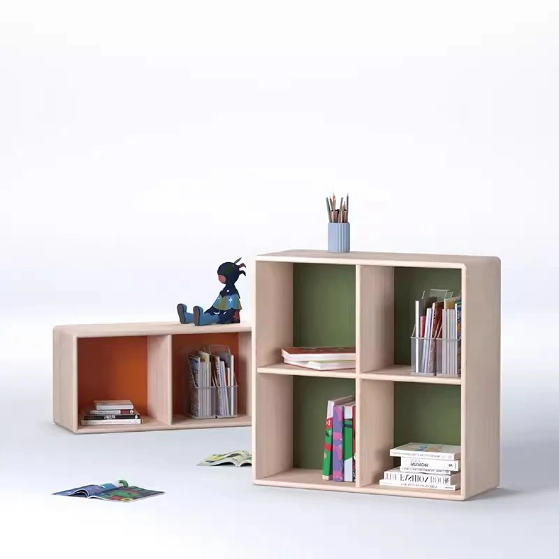Solid Wood Children's Bookcase Color Stackable Bookshelf Toy Storage Rack Locker