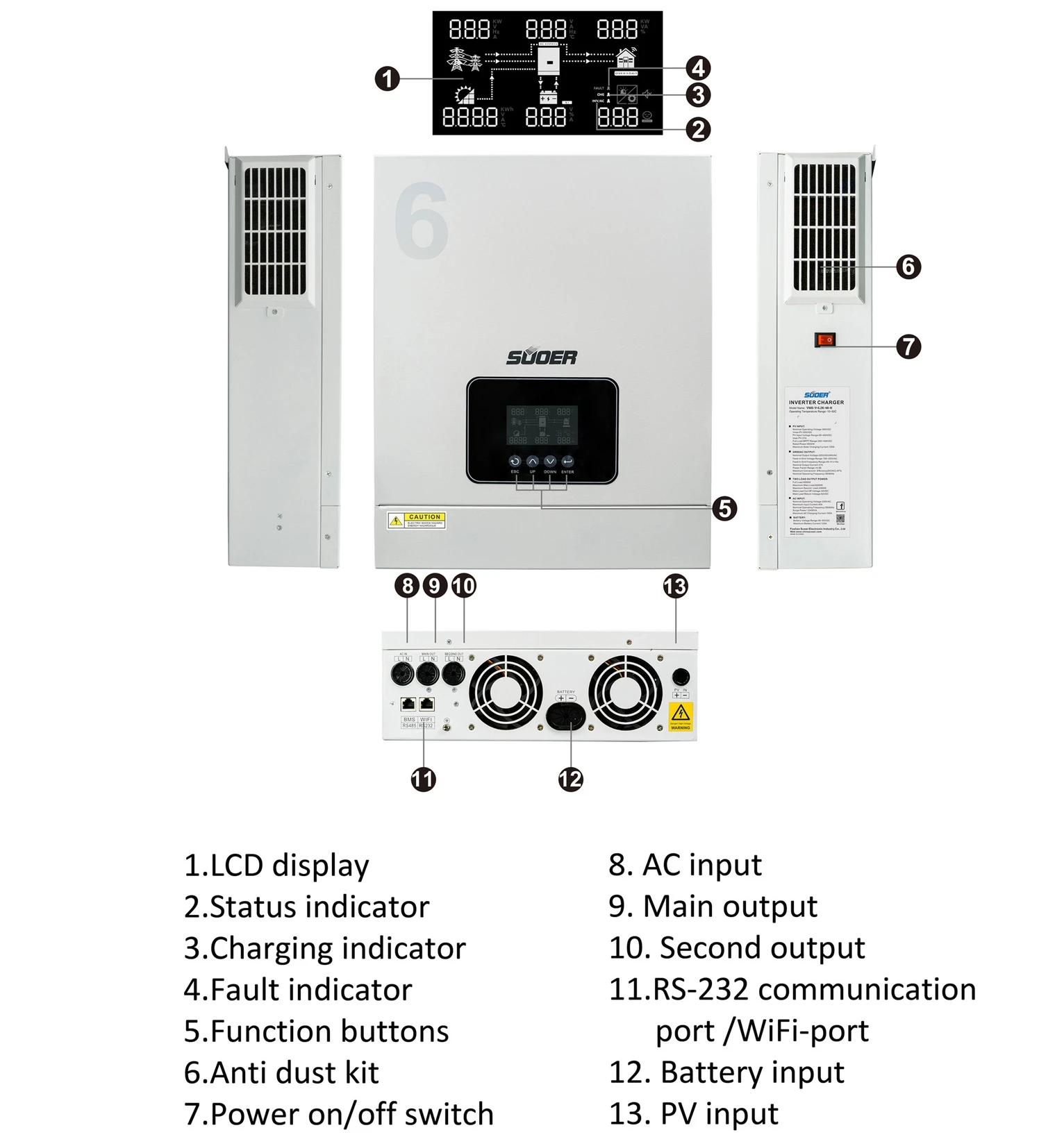

VMS-V-6.2K-48-H VMS-V-6.2K-48-H WIFI Hybrid Solar Inverter 6200W off Grid on Single Phase Inverter 6.2KW Hybrid Split Inverter