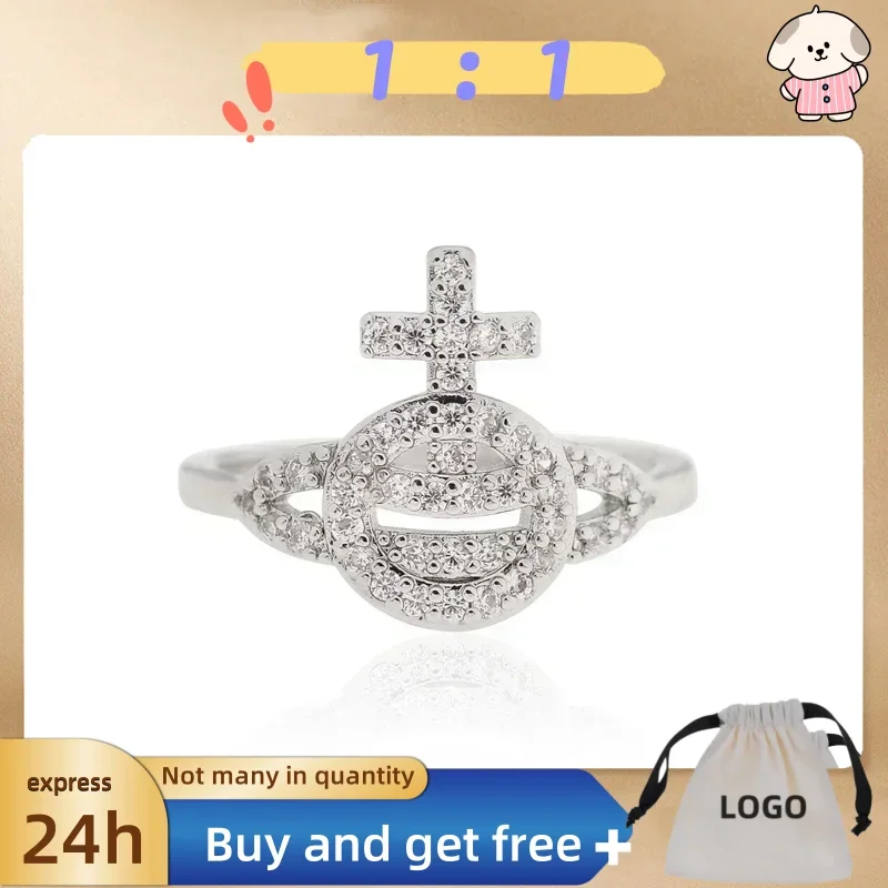 NewBuy 1 Get 1 S925 Silver Free Vivian Sparkling Diamond Zircon Saturn Ring Light Luxury