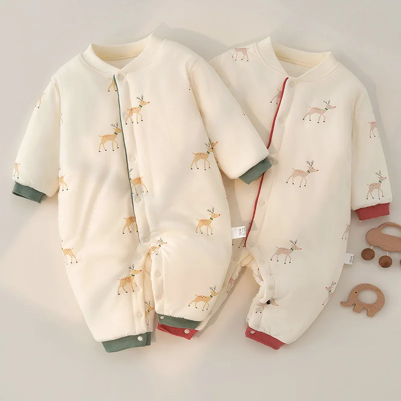 

Newborn Cartoon Print Jumpsuit Boys and Girls Round Neck Jumpsuit Children Cotton Comfortable Color Long Sleeved Jumpsuit