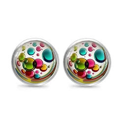 Boho Colorful Bubbles Glass Dome Stud Earrings Vintage Artistic Aesthetic Earrings For Women Girls
