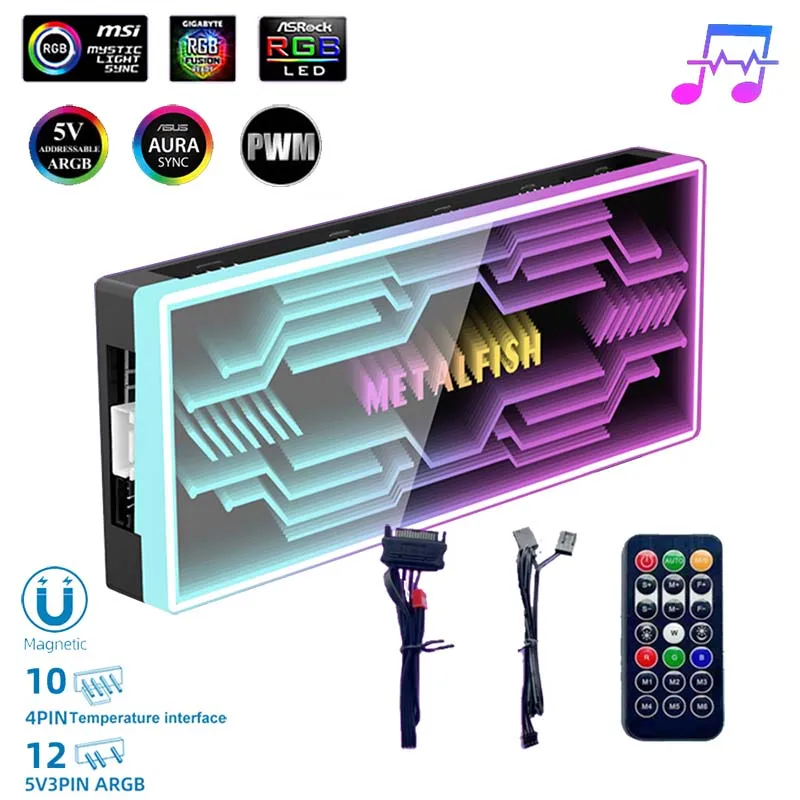 

Зеркальное лицо 3D 5V3Pin ARGB контроллер 1to12 концентратор ШИМ охлаждающий вентилятор пульт дистанционного управления Aura Sync музыка ритм магнитный чехол для ПК Декор