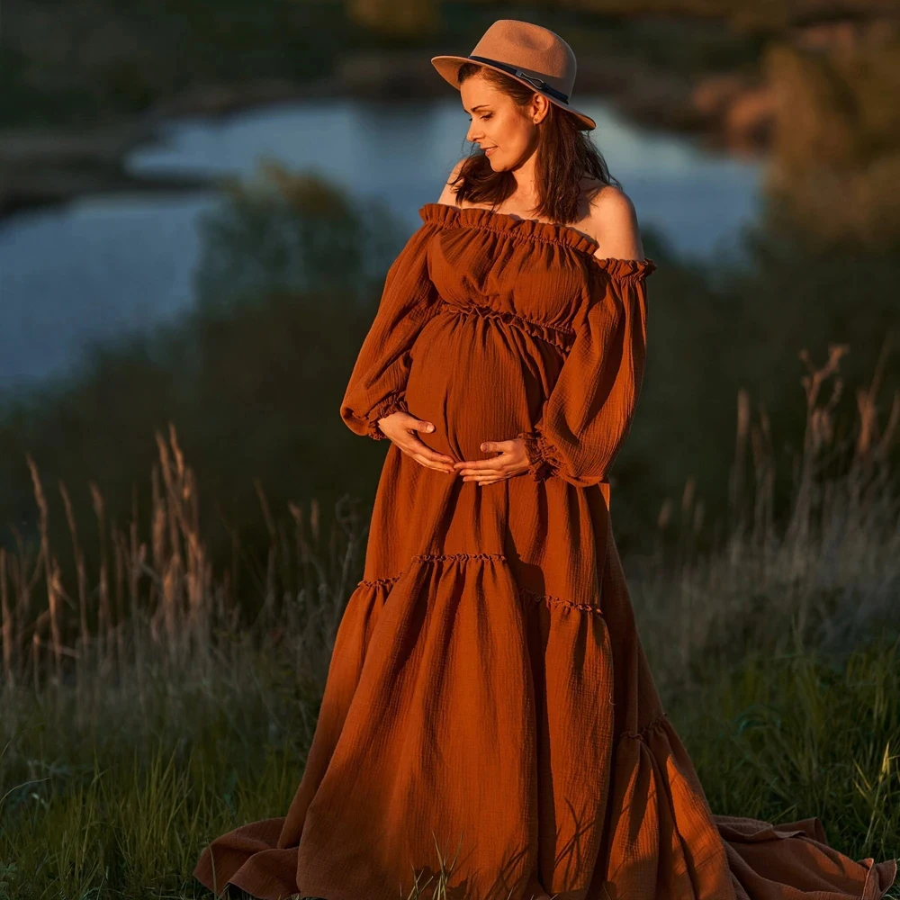 Boho Linen Cotton Dress For Maternity Photo Shooting Pregnancy Photography prop Pregnant Women Wear Comfortable Vintage Dresses