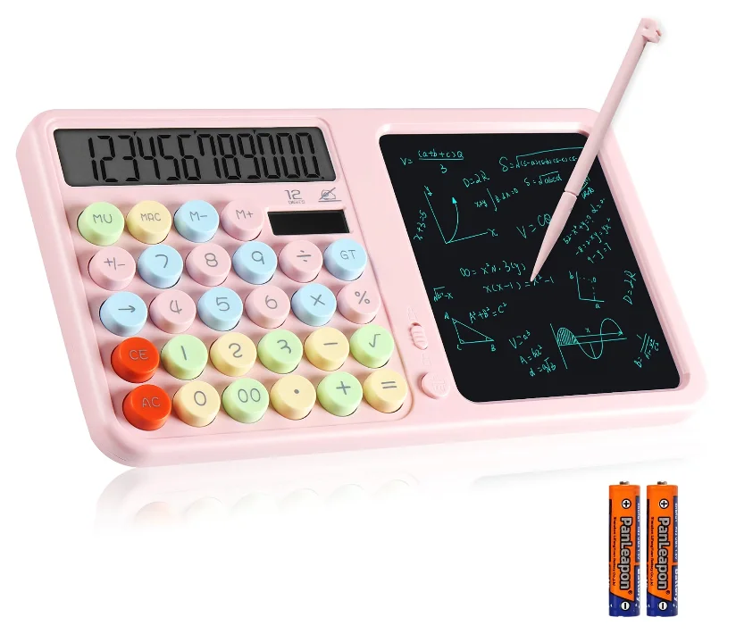 Calculator with Writing Pad - Solar & Battery Dual Power Supply - 12-Digit Large Display Calculator for Business and Office Use
