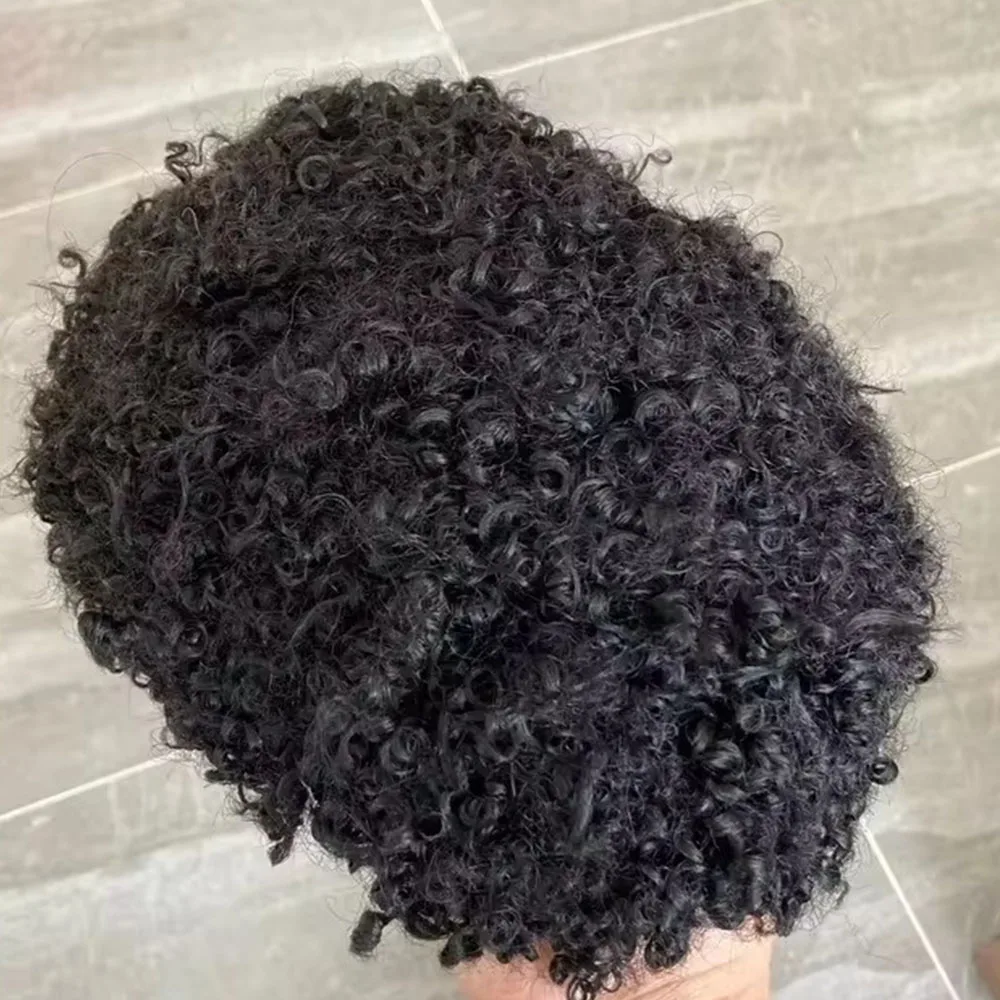 8mm afro lockiges graues 1 b80 menschliches Haar dauerhafte Haut schwarze Afro amerikaner Perücke Männer Toupet unsichtbare transparente Pu Prost hesi Einheit