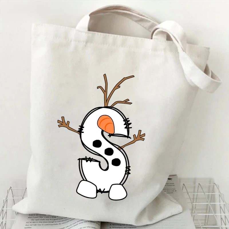 

Fashion Woman's Shoulder Bag Christmas Snowman Alphabet Tote Bags Canvas Shoulder Bags Xmas Party Women's Reusable Shopping Bag