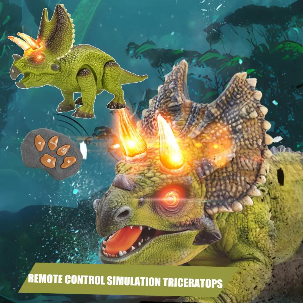 Rc Dinosaur Toy with Movable Joints Triceratops Dinosaur Figure Educational Remote Control Triceratops Toy for Toddlers for Boys