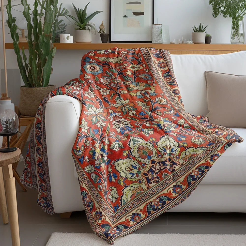 Red Floral Embroidered Wool Blanket Kilim Rug Afghan Throw Bed Sofa Decorative Cushion Cover Gift