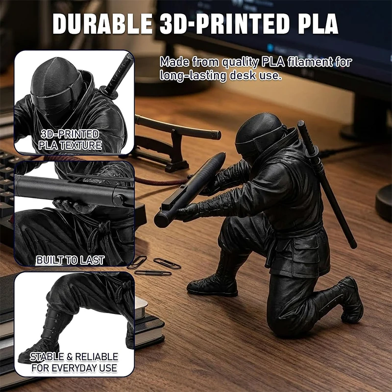 3D Printed Creative Ninja Pen Holder Anime Samurai Ninja Style Miniature Pen Stand Creative Gift Modern Desktop Organizer Decor