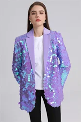 Blazer de lentejuelas morado ancho de gran tamaño para mujer, nicho de diseñador, nuevo, Otoño e Invierno